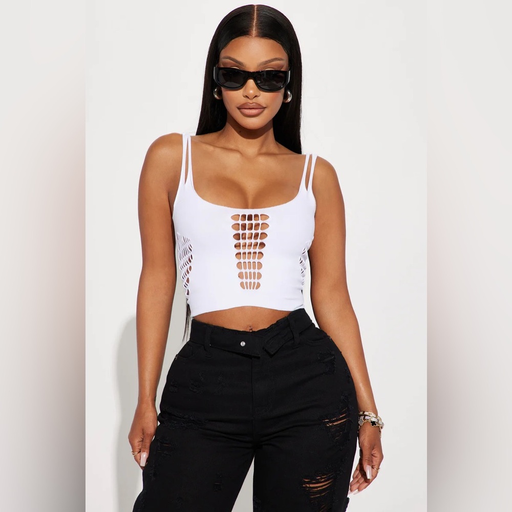 White Cutout Double-Strap Crop Top - Women